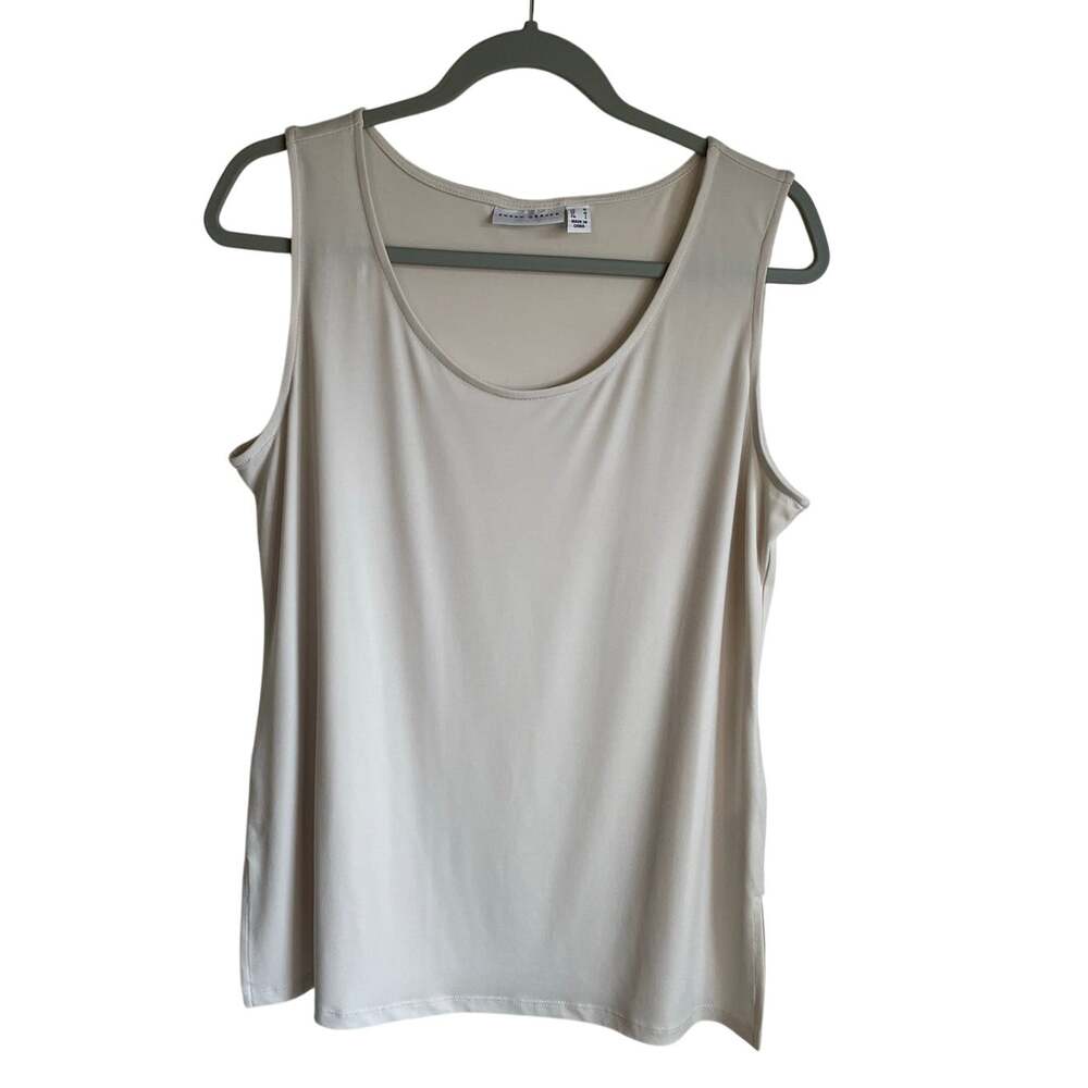 Susan Graver Liquid Knit Scoop Neck Tank Top Cream Size Medium Stretch Staple